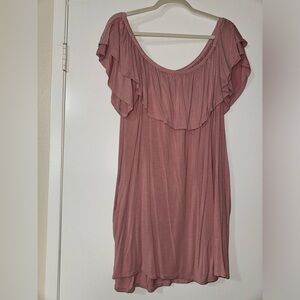 Mauve flutter sleeve dress can be worn on or off the shoulders